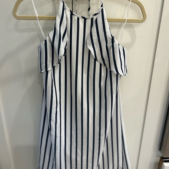 J. Crew Xs Striped Halter Ruffle Tank Navy White Shift Mini Summer Dress NWT! - Picture 3 of 6